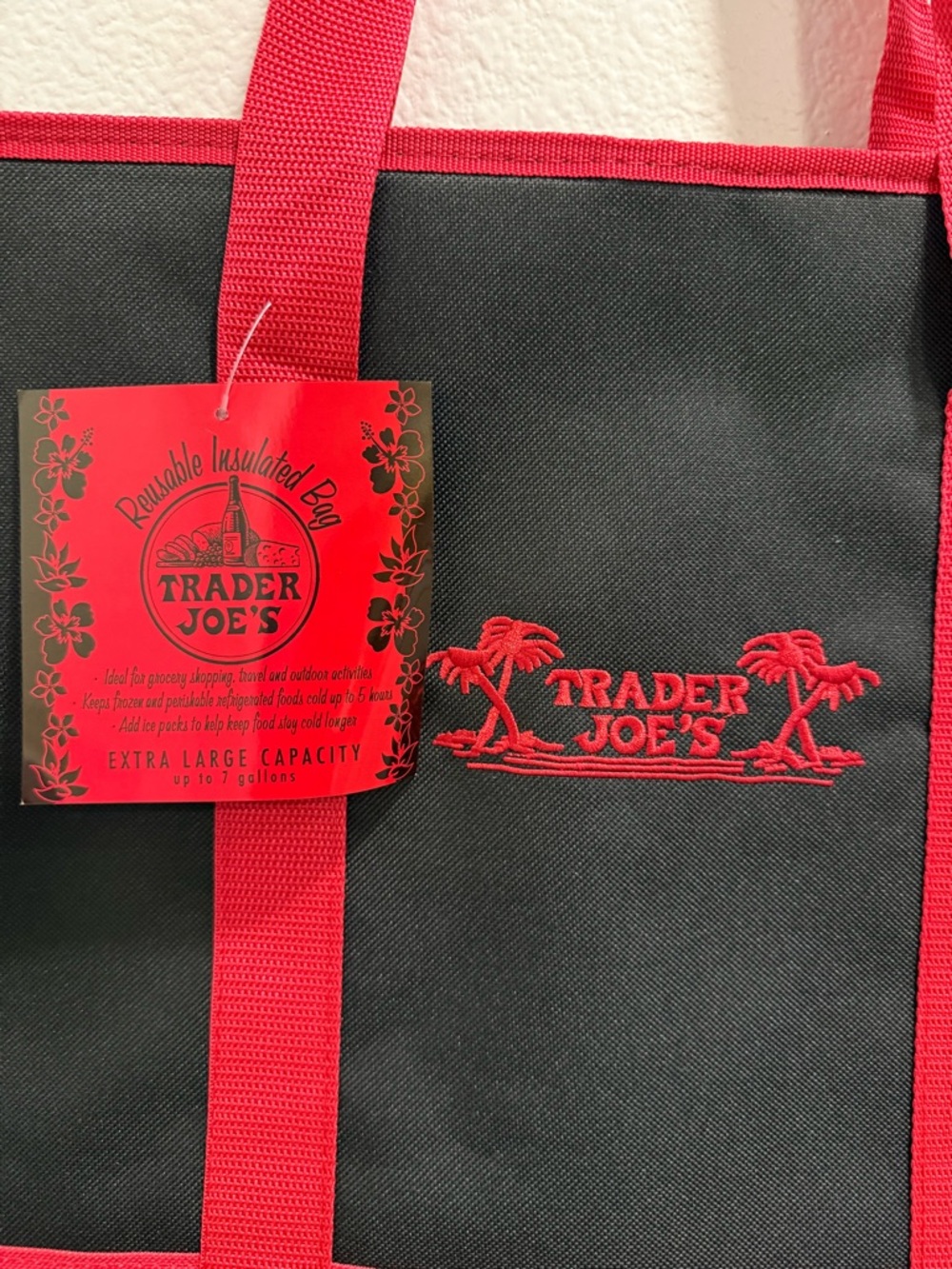 Trader Joe's Black and Red Canvas insulated Tote Bag - Picture 2 of 4